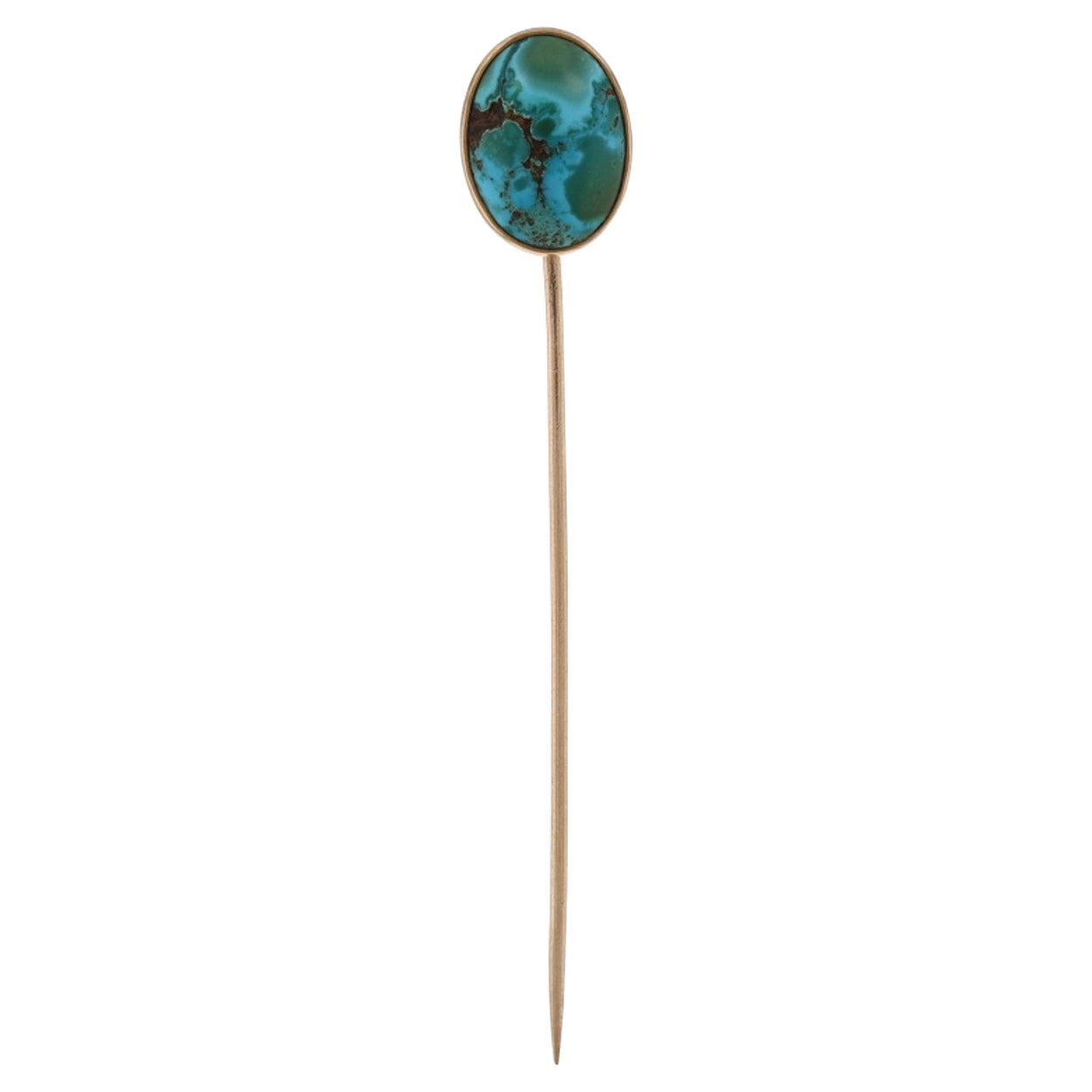 Yellow Gold Turquoise Edwardian Solitaire Stickpin 14k Oval Cabochon Antique