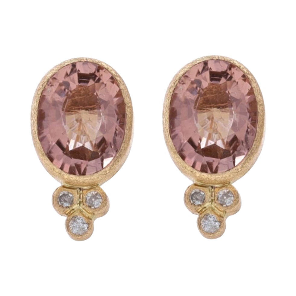 Nina Wynn Lilly Pink Tourmaline & Diamond Stud Earrings Yellow Gold 18k Pierced