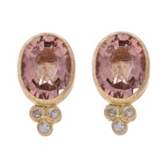 Nina Wynn Lilly Pink Tourmaline & Diamond Stud Earrings Yellow Gold 18k Pierced
