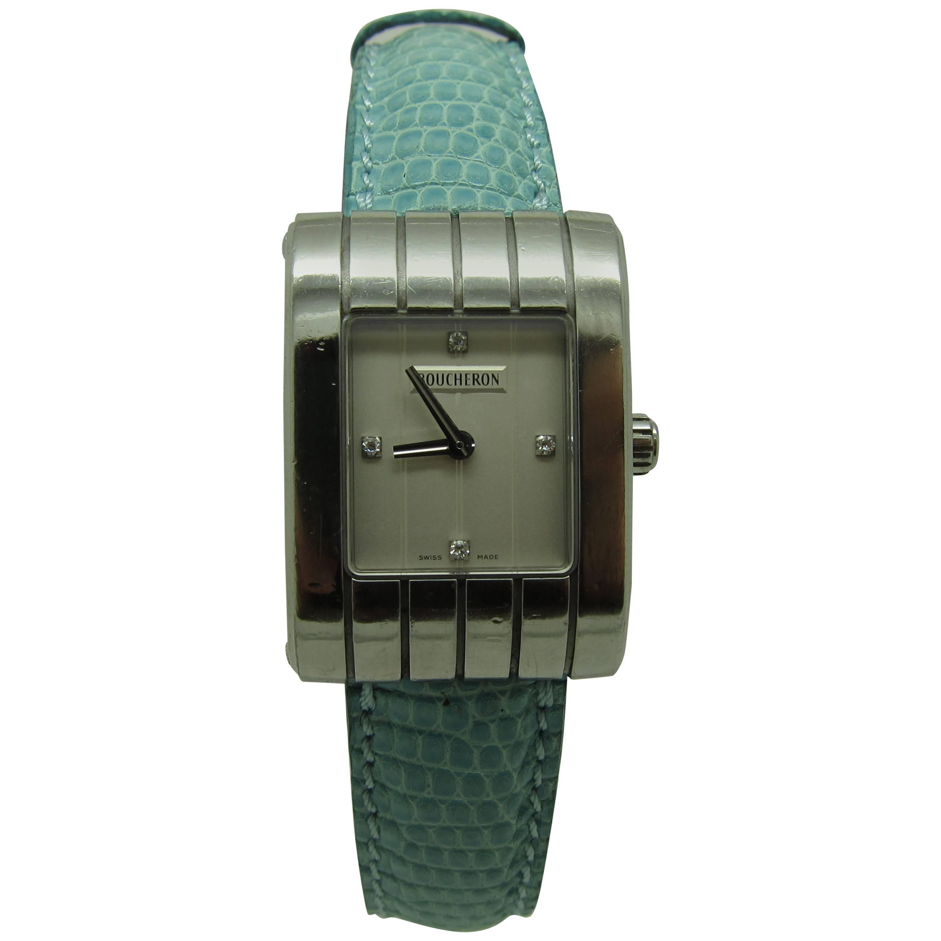 Boucheron Ladies Brushed Stainless Steel Diamond Dial Reflet Wristwatch