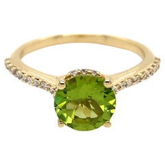 Round Natural Peridot And CZ Yellow Gold over Sterling Silver Ring