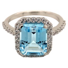 Octagon Natural Sky Blue Topaz And CZ Rhodium over Sterling Silver Ring