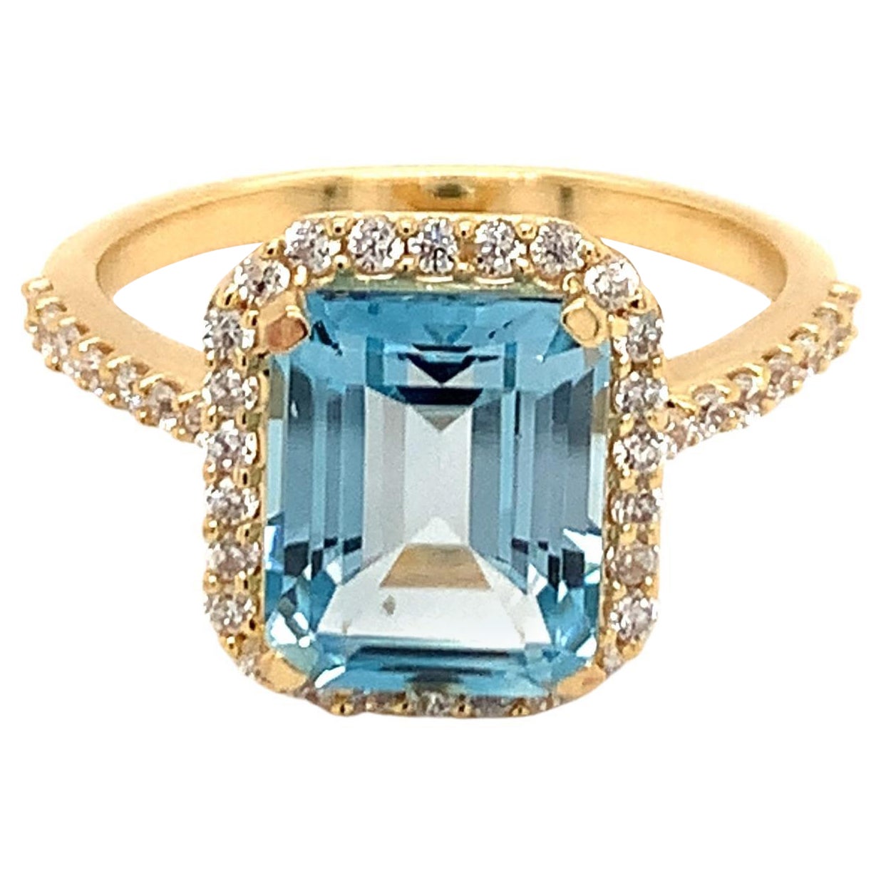 Octagon Natural Sky Blue Topaz And CZ Yellow Gold over Sterling Silver Ring
