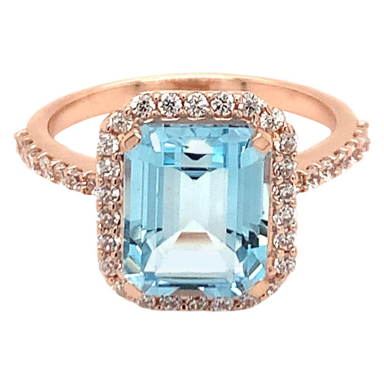 Octagon Natural Sky Blue Topaz And CZ Rose Gold over Sterling Silver Ring For Sale
