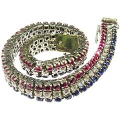 Triple Row Victory Bracelet Red White & Blue (Sapphire Ruby Diamond) 