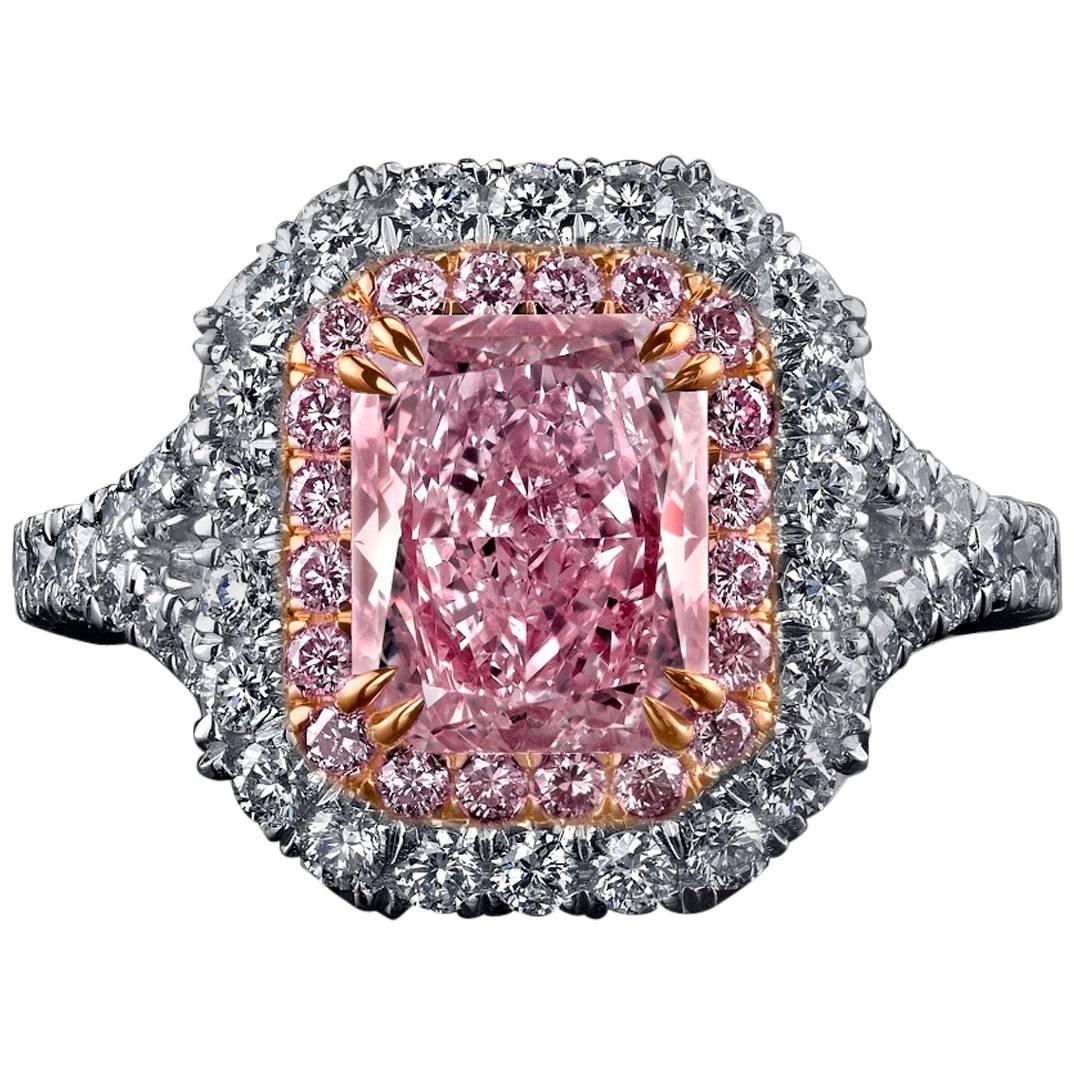 Natural Fancy Pink Diamond Gold Platinum Ring For Sale