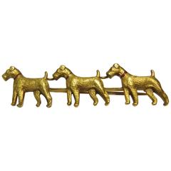 Early Art Deco Sloan & Co Enamel Gold 3 Dogs Pin