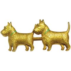 Sloan & Co. Early Art Deco Enamel Gold Pair of Terriers Dog Brooch