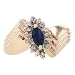 Yellow Gold Sapphire & Diamond Halo Bypass Ring 10k Marquise .43ctw