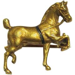 Sloan & Co. Prancing Horse Pin Art Deco Tiny Enamel Gold 