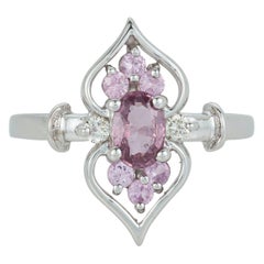 Oval Pink Sapphire Marquise Diamond Fashion Art Deco Style 14 Karat White Gold
