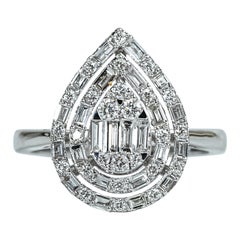 Art Deco Diamond Baguette Cut Ring Illusion Setting, 0.8tCW E F VS Diamond Ring
