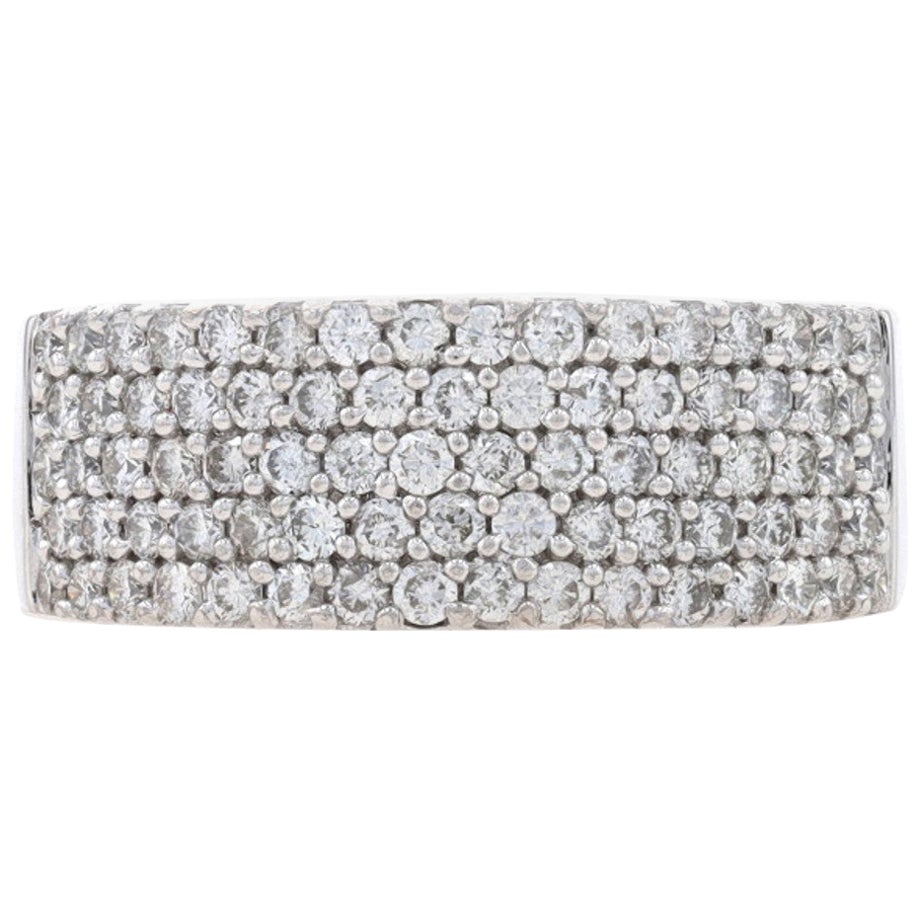White Gold Diamond Cluster Cocktail Band 14k Round Brilliant 1.00ctw Pavé Ring For Sale