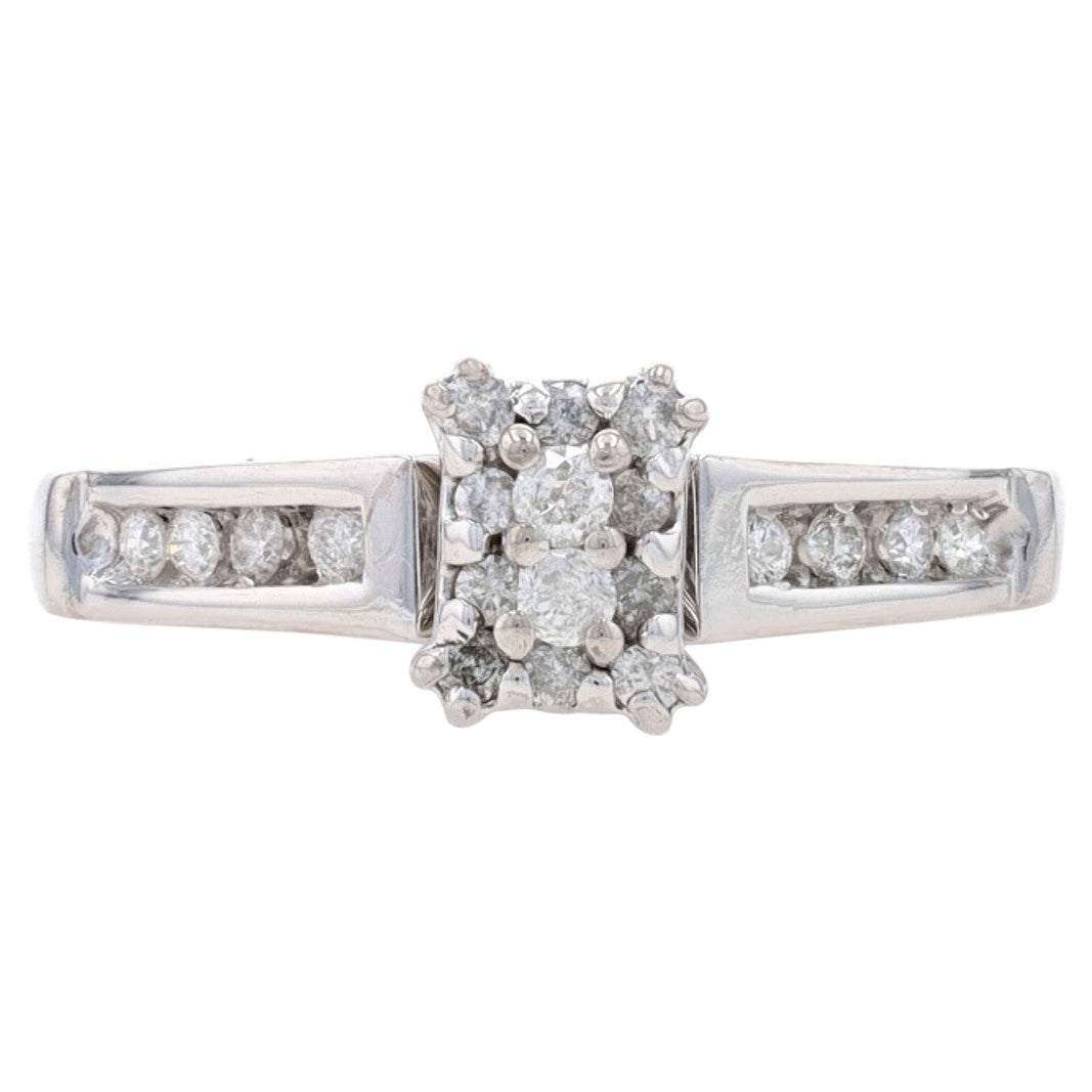 White Gold Diamond Cluster Engagement Ring 10k Round Brilliant .27ctw Cathedral