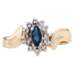 Yellow Gold Sapphire & Diamond Halo Bypass Ring 10k Marquise .41ctw
