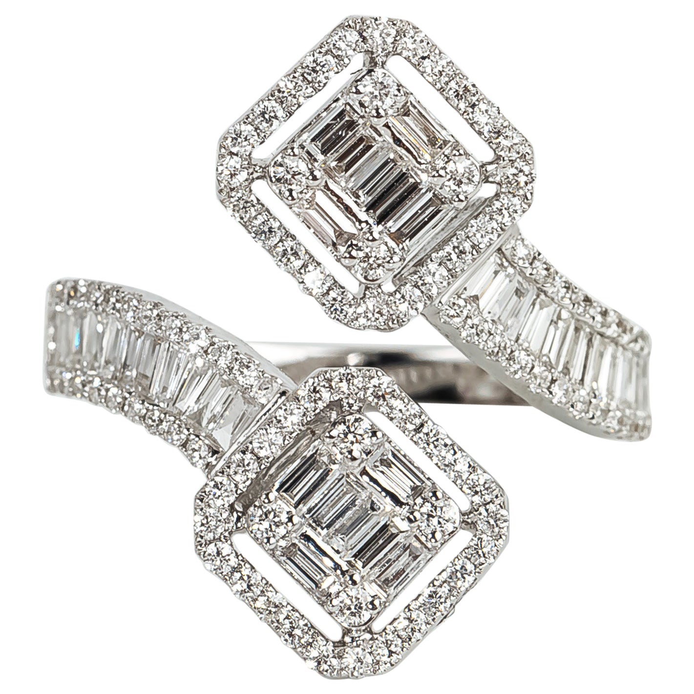 Art Deco Diamond Baguette Cut Illusion Setting, 1.2TCW F VS Natural Diamond Ring For Sale