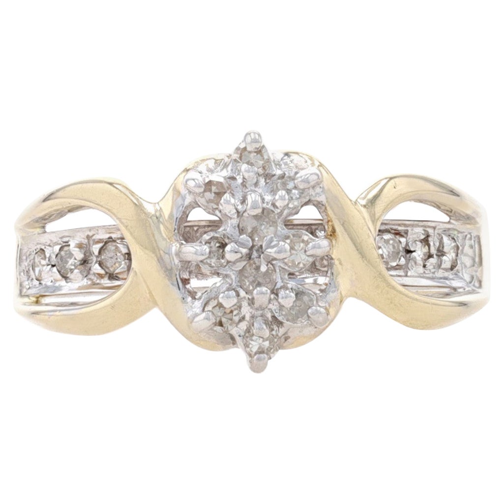 Yellow Gold Diamond Cluster Ring 10k Single Cut .25 Ctw Floral Engagement For Sale