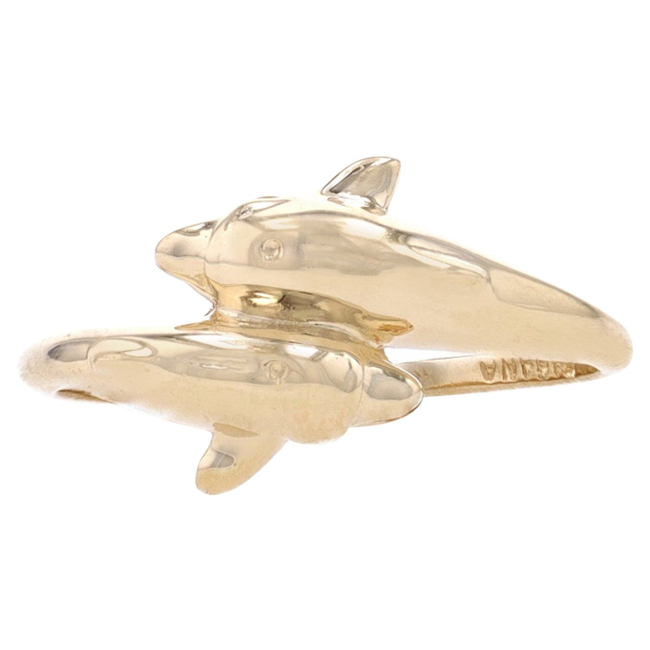 Kabana Playful Dolphin Duo Bypass Ring Yellow Gold 14k Aquatic Life