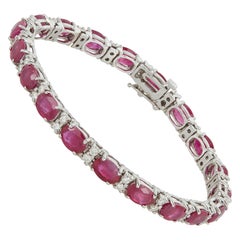 18,60 Carati Ovale Rubino Rotondo Diamante Bracciale Tennis Moda 14 Carati Oro Bianco