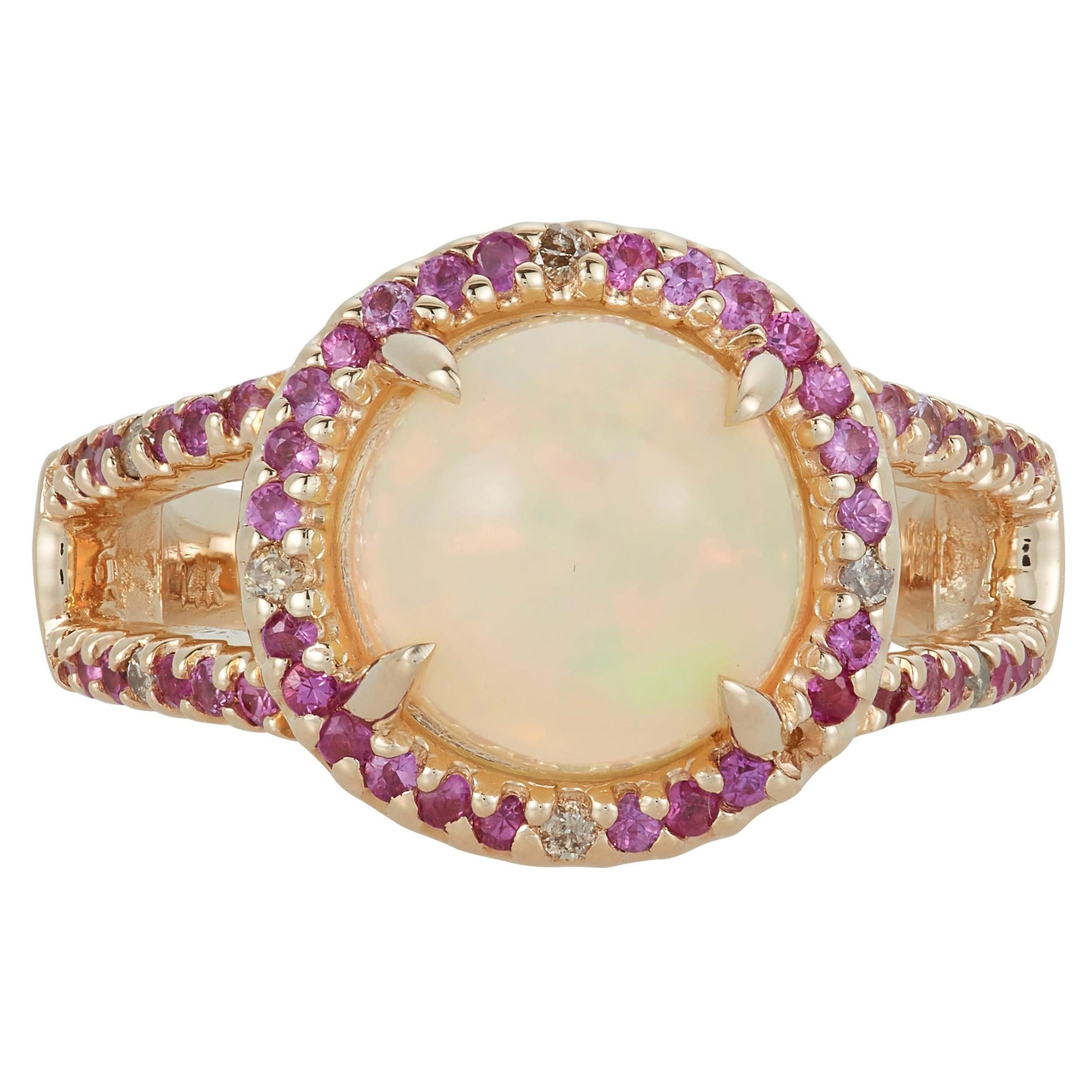 3.20 Carat Opal Pink Sapphire 0.64 Carat Diamond Fashion Ring 14k Yellow Gold