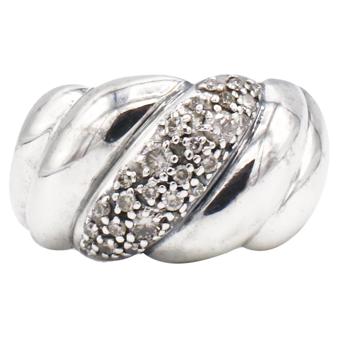 David Yurman Sterling Silver Sculpted Cable Diamond Band Ring  For Sale