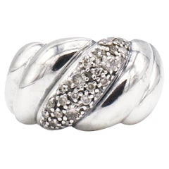 David Yurman Sterling Silver Sculpted Cable Diamond Band Ring 