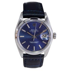 Rolex Steel Oyster Perpetual Date with Flawless Factory Blue Dial 1970's