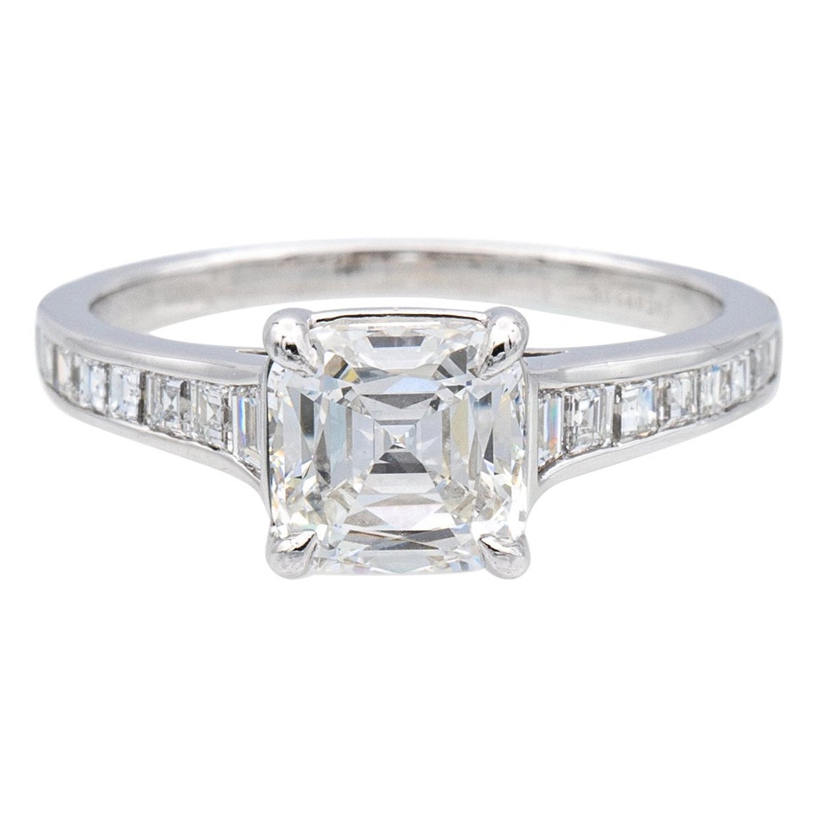 Tiffany and Co. Platinum Legacy Cushion Diamond Engagement Ring 1.77cts Ttl HVVS