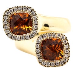 Ladies 18K Yellow Gold Vintage Citrines Cocktail Diamond Ring