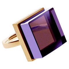 Featured in Vogue Rose Gold Art Deco Style Men Ring with Amethyst