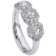 3 Fine Diamonds Set in a Pave Diamond 18kt White Gold Ring