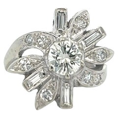 Retro Mid-Century Diamond 14 Karat White Gold Flower Ring