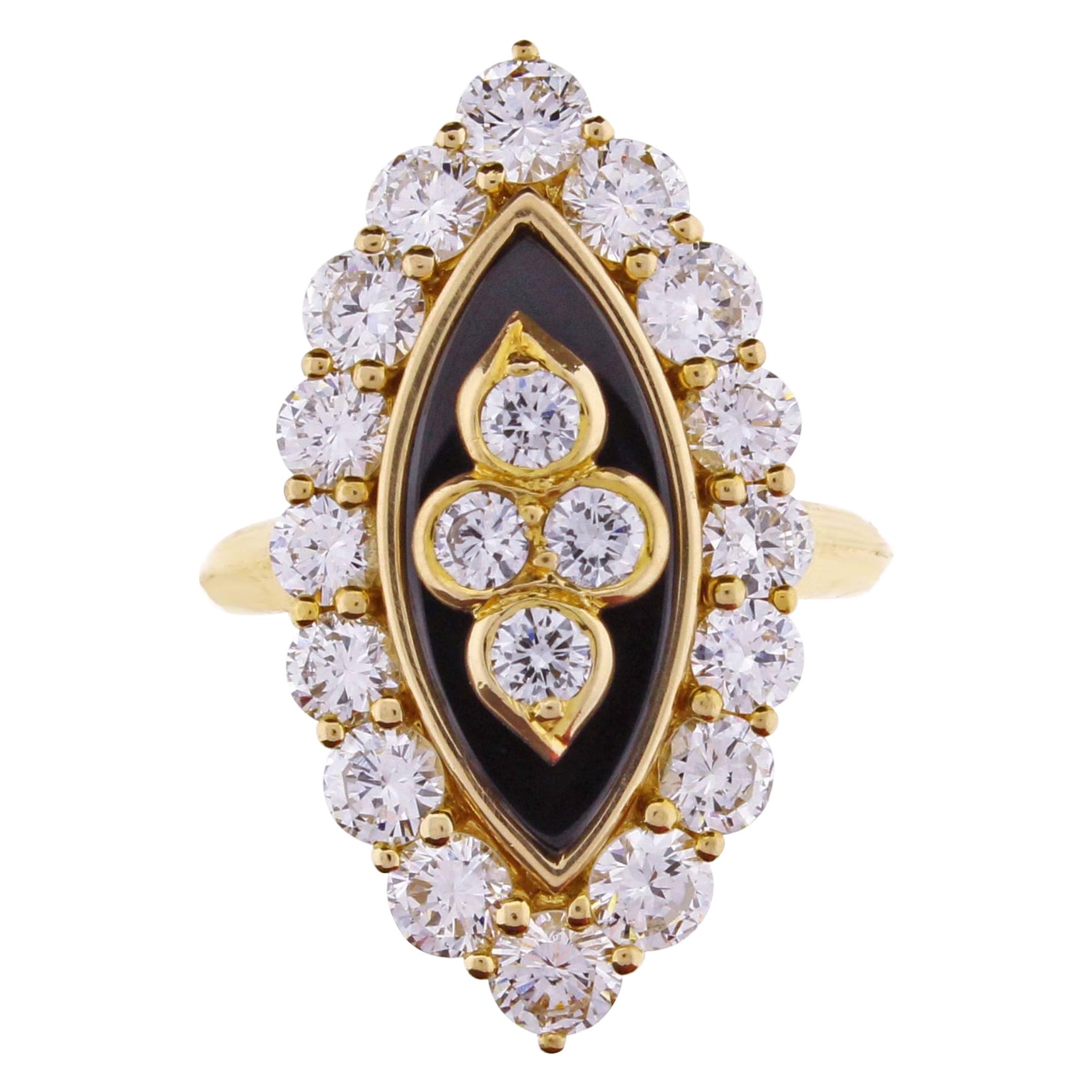 Van Cleef & Arpels Black Onyx Diamond Navette Shaped Ring For Sale