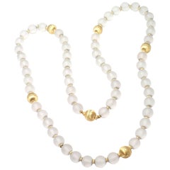 Buccellati Rock Crystal Gold Bead 30 Inch Long Necklace