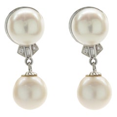 18 Karat White Gold Akoya Pearl and Diamond Drop Earrings