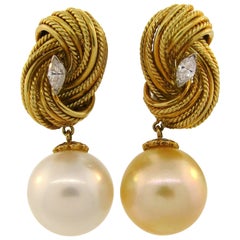 Vintage Tiffany & Co. Earrings 18k Yellow Gold Pearl Diamond