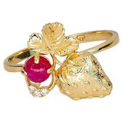Ruby 14k Gold Ring, Strawberry Ring, July Birthstone Ruby Ring