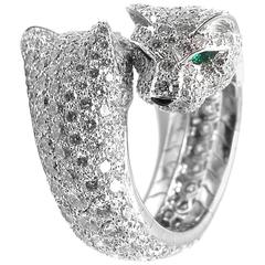 Cartier Double Panther Lakarda Emerald Diamond Gold Ring
