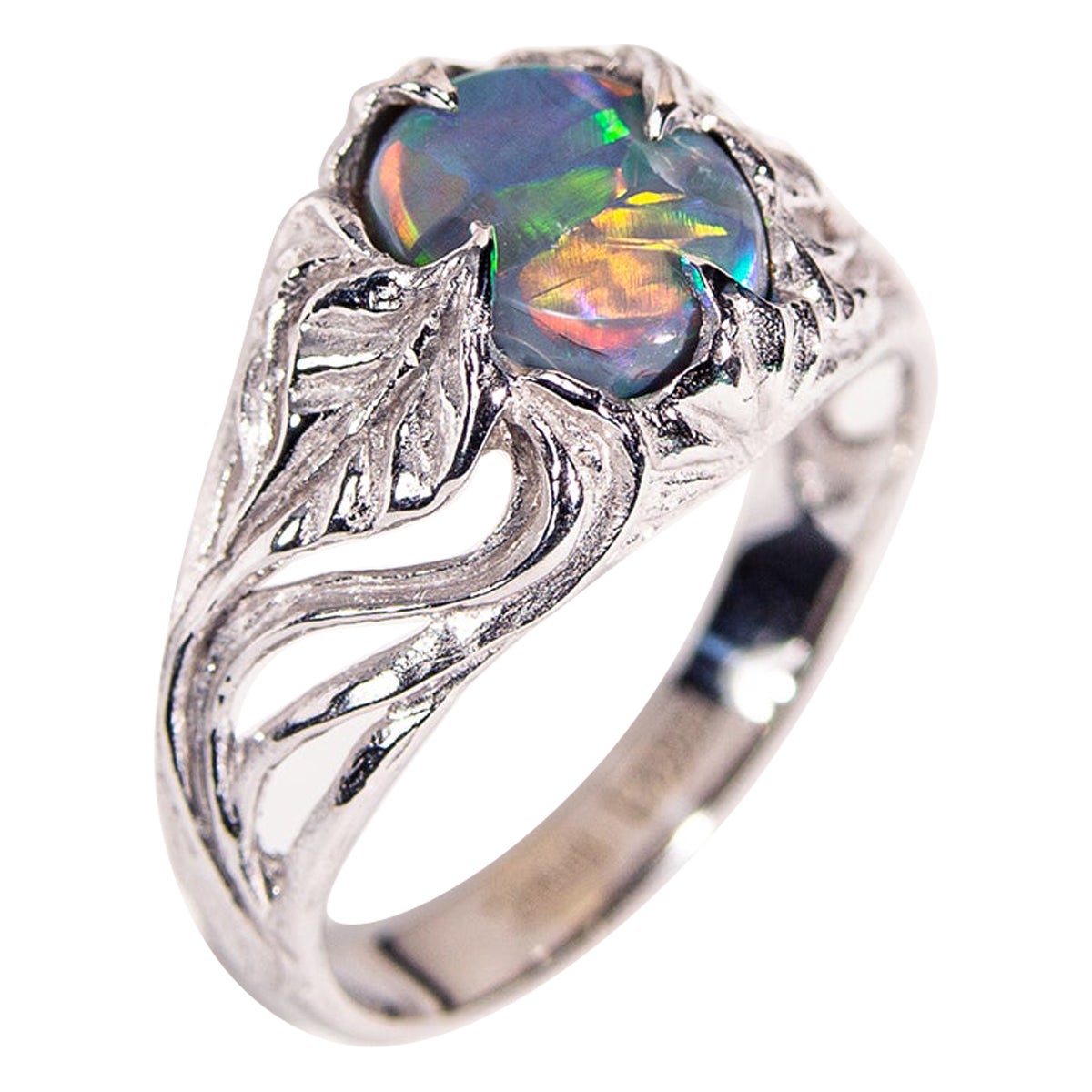 Dark Opal White Gold Engagement Ring Australian Opal