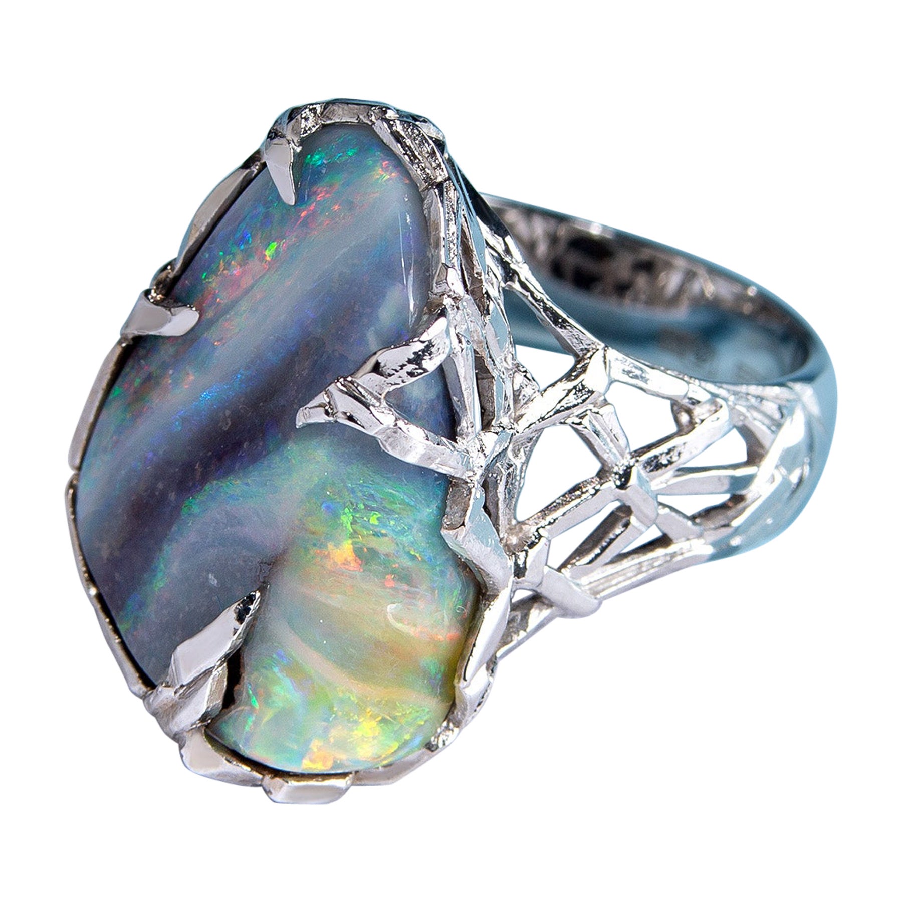 Opal Gold Ring Gemstone Unisex Engagement Band For Sale