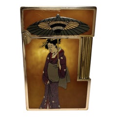 Used Rare DuPont Maki - E Dupont Maki-E (蒔絵, “Geisha”Gold Plated lacquer Lighter