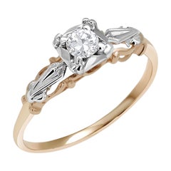 Antiker filigraner Art Deco Diamant 0,15 Karat Weiß-Roségold Filigraner Ring Größe 6