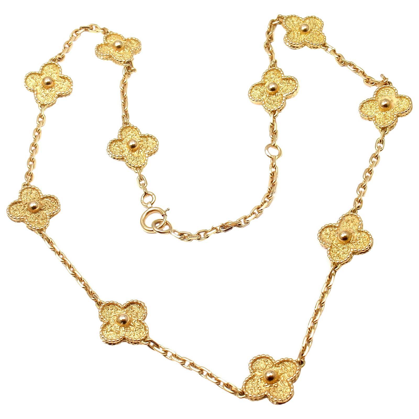 Van Cleef & Arpels Vintage Alhambra 10 Motif Gold Necklace