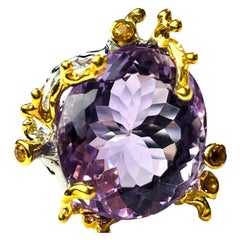 New Brazilian IF 13.50 Ct Purple Amethyst & 14k YGold Plated & Sterling Ring