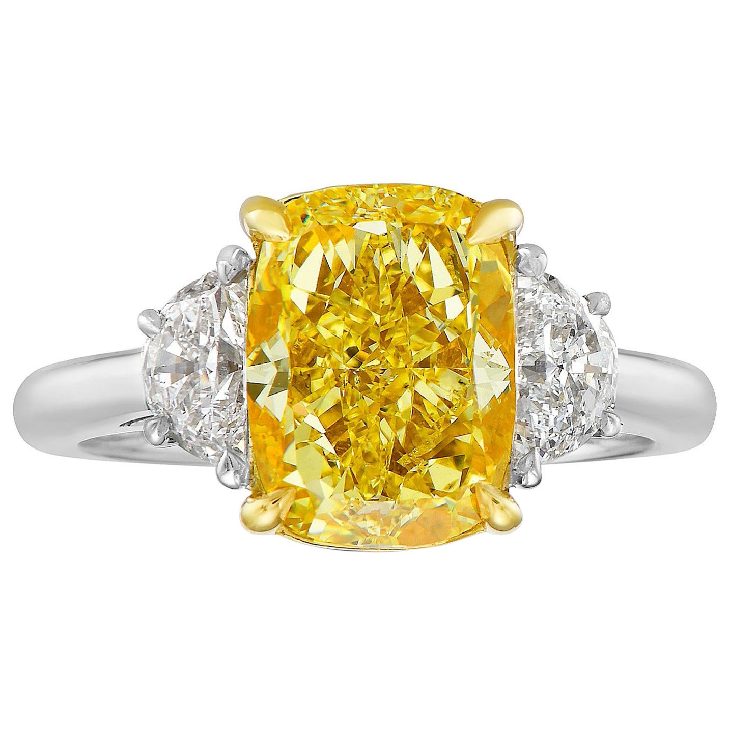 Oval Fancy Yellow and Bullet Diamond Three-Stone Ring 18 Karat GIA 1.61 ...