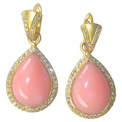 Pink Opal Earrings w/ Diamonds Set in 18k Gold