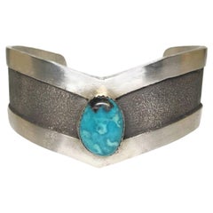 Vintage Sterling Tufa Turquoise Cuff Bracelet