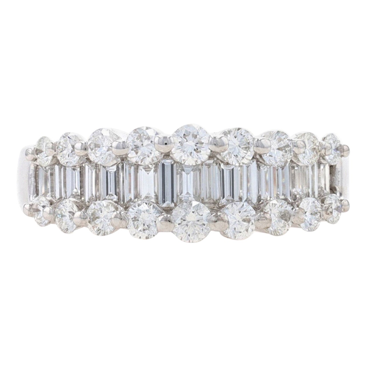 Anneau de mariage gradué en or blanc 14 carats avec diamants baguettes, 1,28 carat, taille 6 1/2