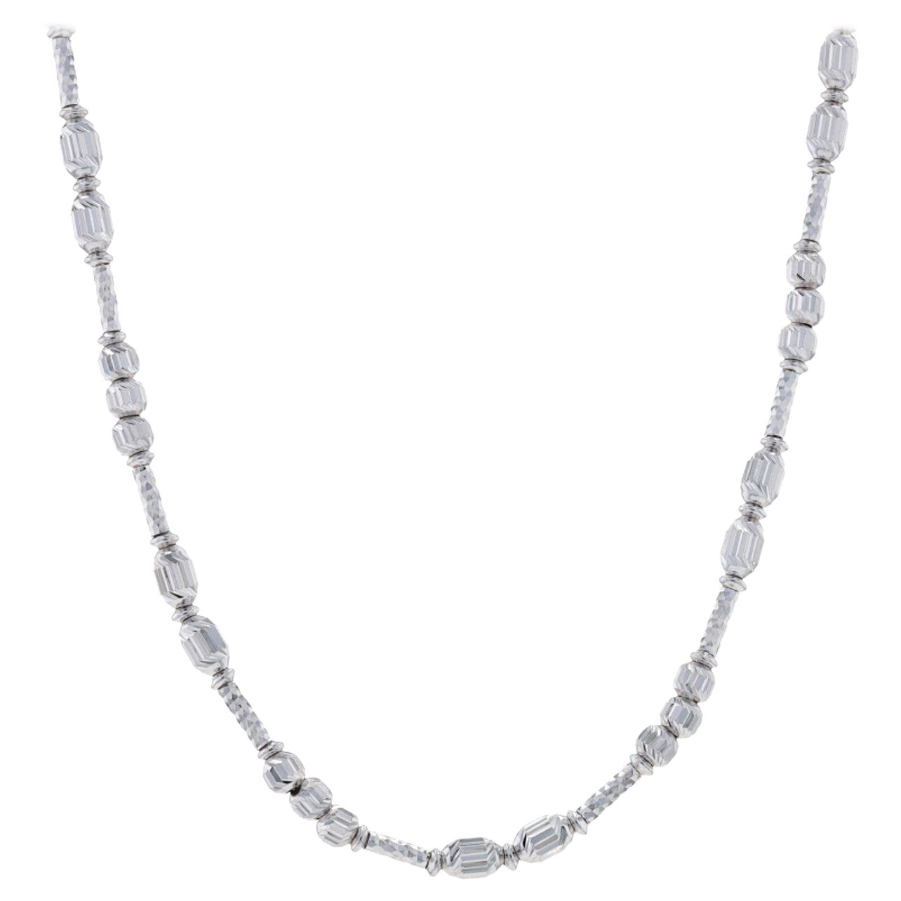 White Gold Beaded Necklace 18k Etched Italy For Sale