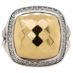 Ladies Signed 925 Sterling 750 18K Gold David Yurman Albion Pave' Diamond Ring